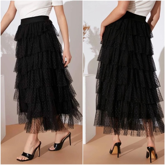 Polka Dot Layered Ruffle Maxi skirt - Picture 2 of 3